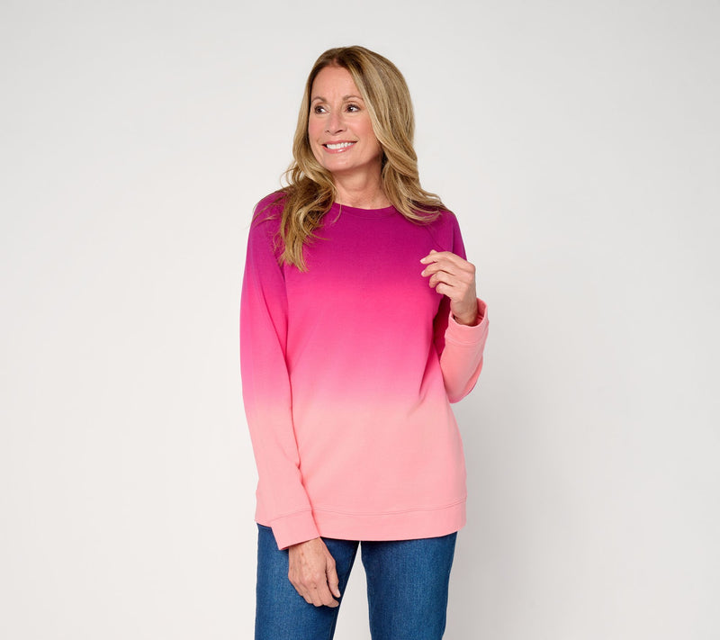 Denim & Co. French Terry Dip Dye Crew Neck Raglan Top — Main view