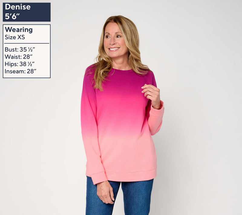 Denim & Co. French Terry Dip Dye Crew Neck Raglan Top — View 3