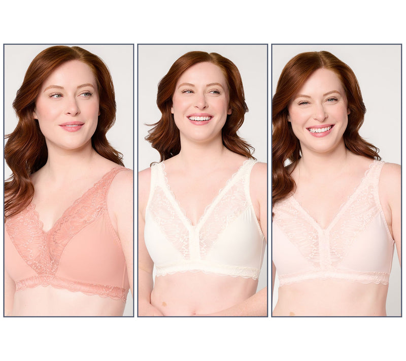 Breezies Soft Support Lace Wirefree Unlined Bra Set of 3 — View 4