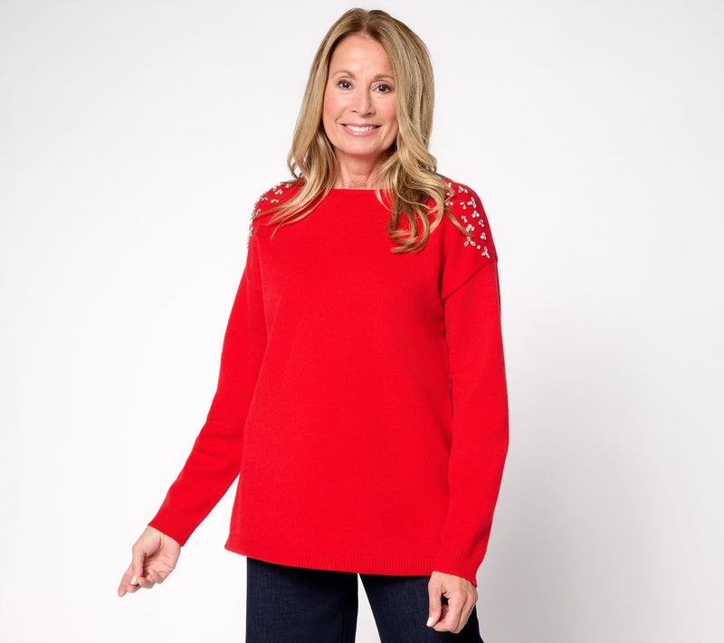 Susan Graver Bateau Neck Embellished Sweater — Main view