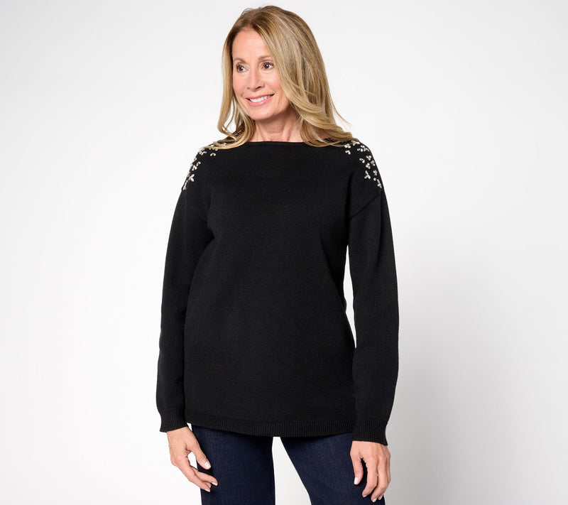 Susan Graver Bateau Neck Embellished Sweater — View 10