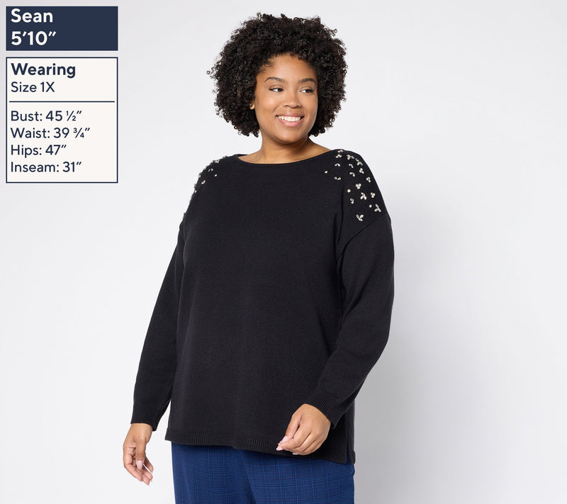 Susan Graver Bateau Neck Embellished Sweater — View 2