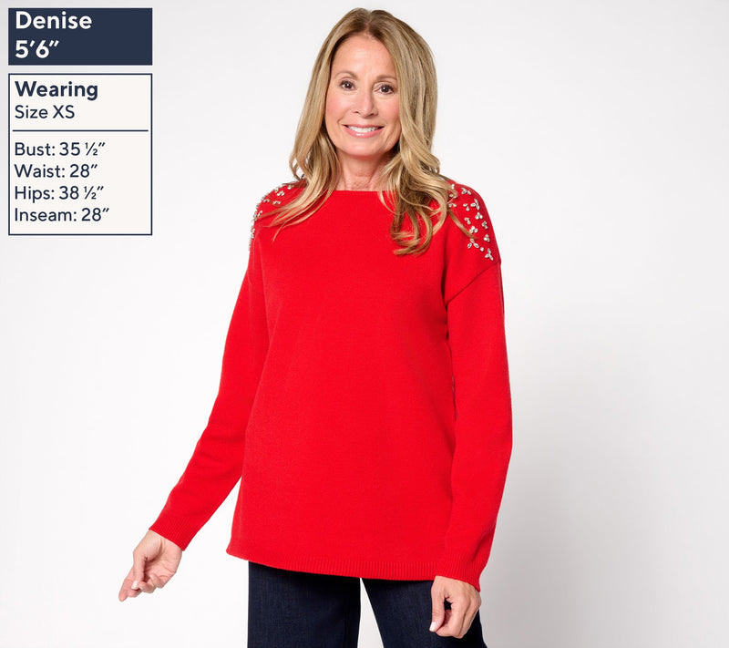 Susan Graver Bateau Neck Embellished Sweater — View 3