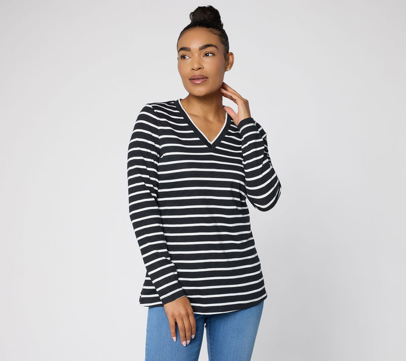 Belle by Kim Gravel Slub Knit Stripe V-Neck Top — View 11
