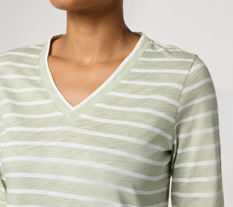Belle by Kim Gravel Slub Knit Stripe V-Neck Top — View 6