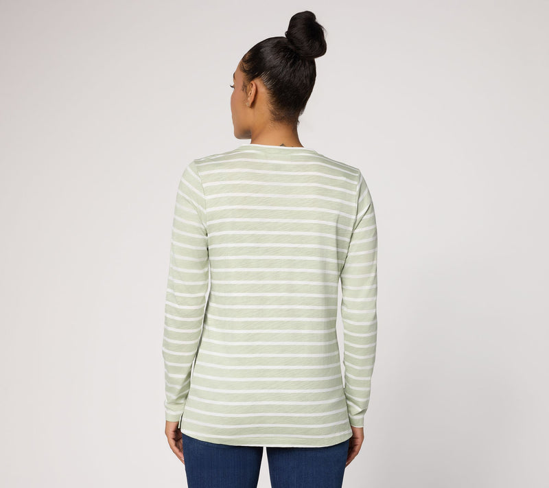Belle by Kim Gravel Slub Knit Stripe V-Neck Top — View 4