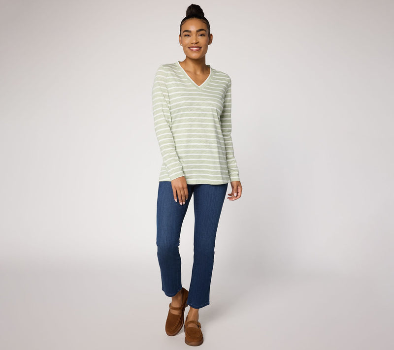 Belle by Kim Gravel Slub Knit Stripe V-Neck Top — View 5