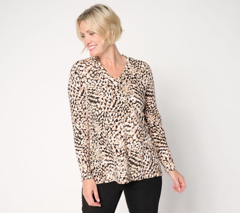 Belle by Kim Gravel TripleLuxe Knit Blot & Blur V-Neck Top — View 12