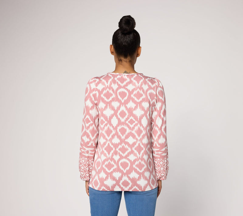 Belle by Kim Gravel Rayon Spandex Dyed Geometry Split Neck Top — View 4
