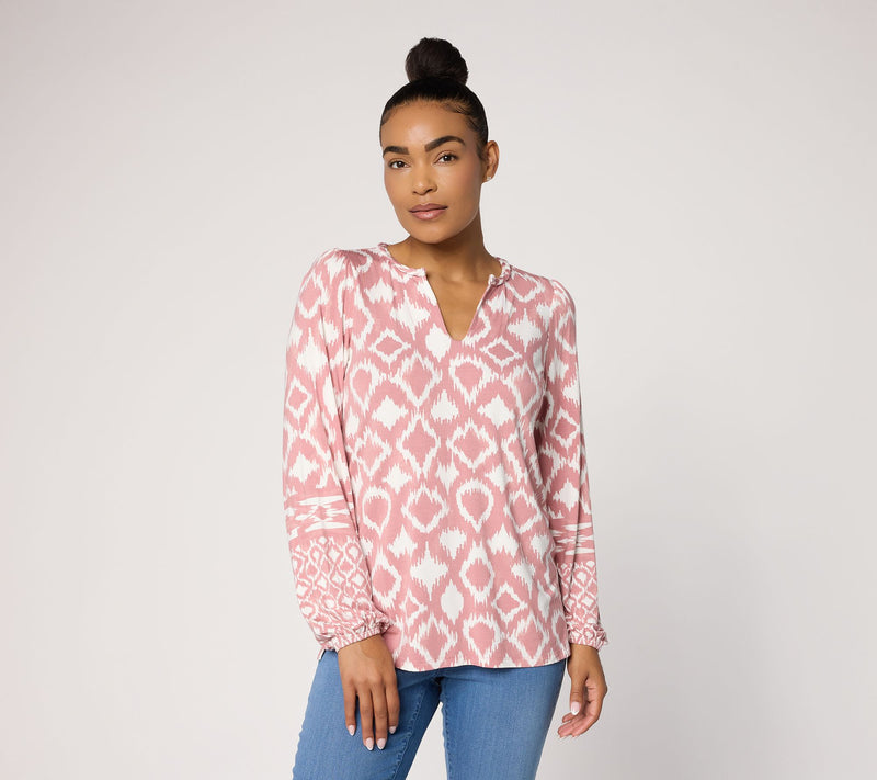 Belle by Kim Gravel Rayon Spandex Dyed Geometry Split Neck Top — Main view