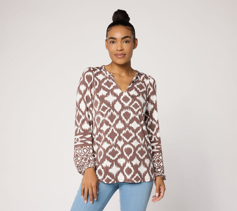 Belle by Kim Gravel Rayon Spandex Dyed Geometry Split Neck Top — View 12