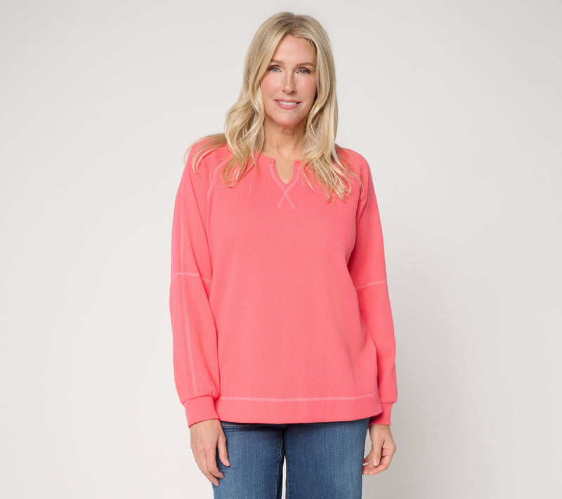 Belle by Kim Gravel Delicious Waffle Split Neck Top — Main view