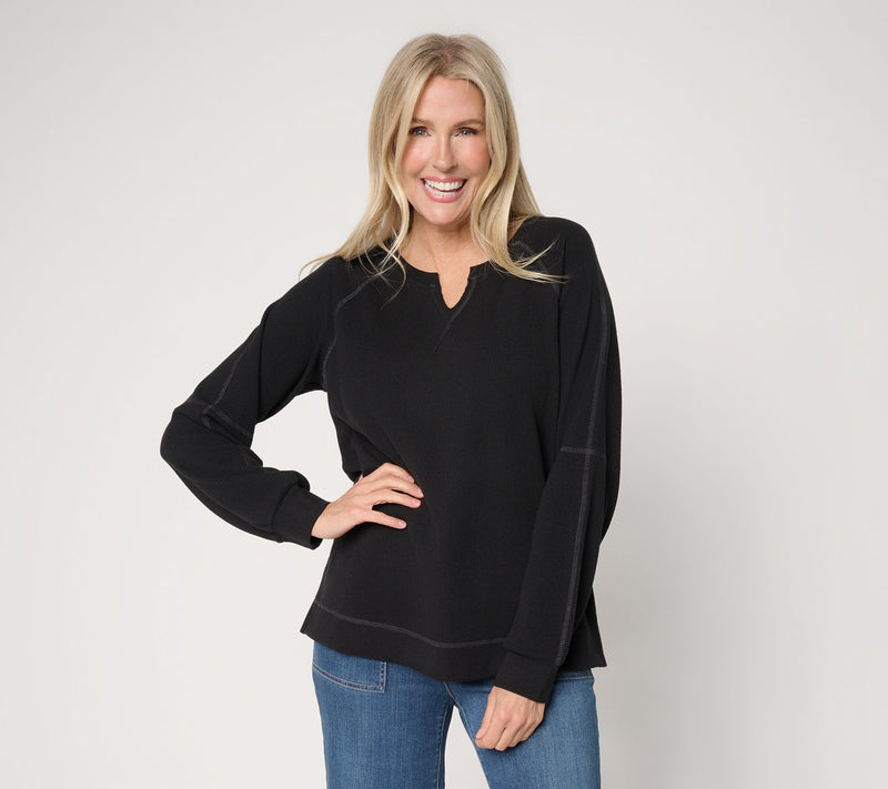 Belle by Kim Gravel Delicious Waffle Split Neck Top — View 13