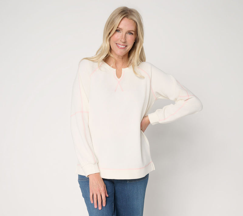 Belle by Kim Gravel Delicious Waffle Split Neck Top — View 14