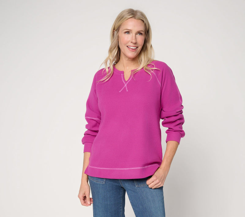 Belle by Kim Gravel Delicious Waffle Split Neck Top — View 15