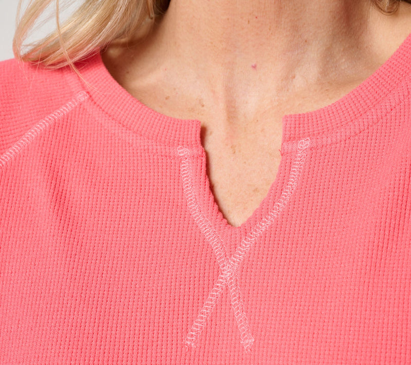 Belle by Kim Gravel Delicious Waffle Split Neck Top — View 6