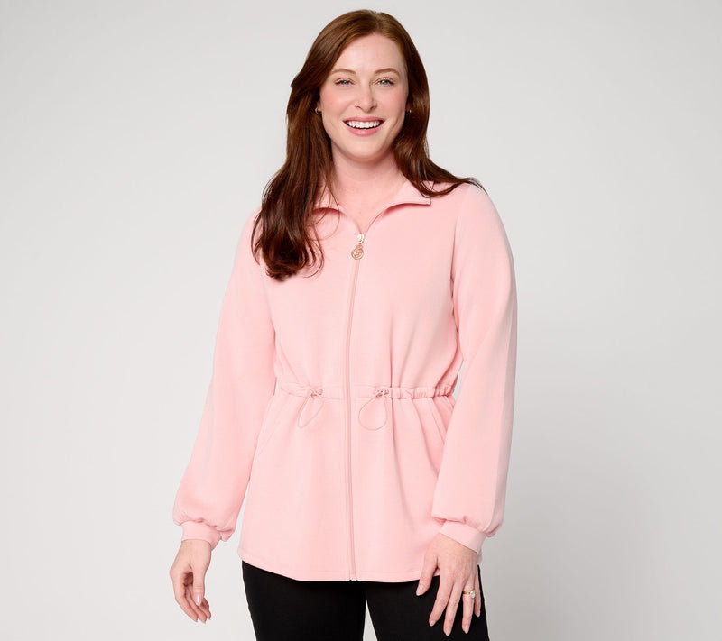 Belle by Kim Gravel ScubaLuxe Cinch Waist Zip Front Jacket — View 14