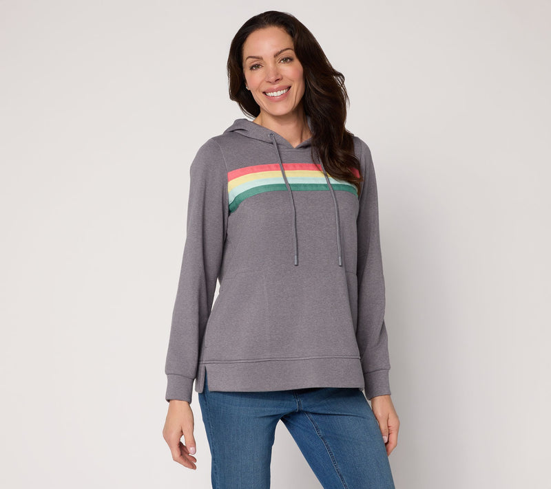 Belle by Kim Gravel Sponge Fleece Sporty Stripe Hoodie — View 14