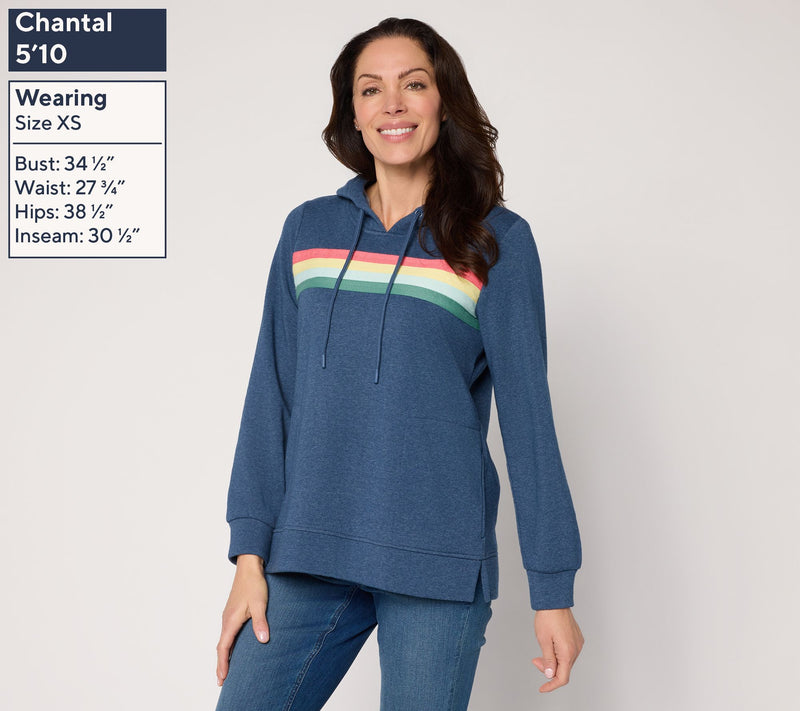 Belle by Kim Gravel Sponge Fleece Sporty Stripe Hoodie — View 5