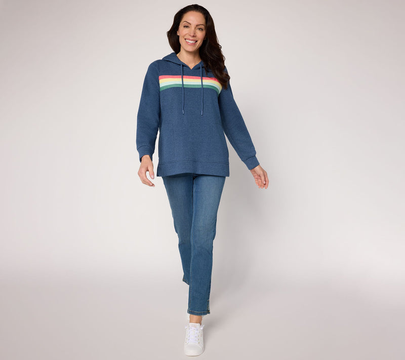 Belle by Kim Gravel Sponge Fleece Sporty Stripe Hoodie — View 7