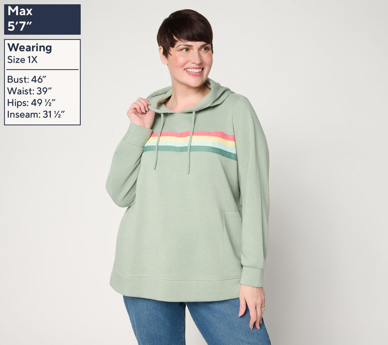 Belle by Kim Gravel Sponge Fleece Sporty Stripe Hoodie — View 4