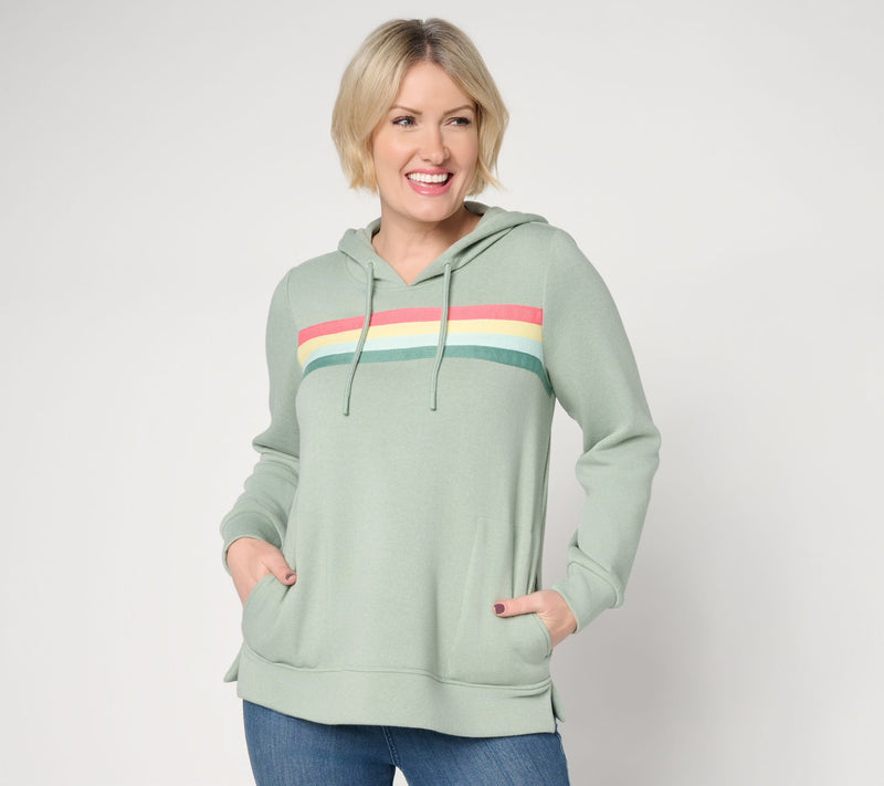 Belle by Kim Gravel Sponge Fleece Sporty Stripe Hoodie — View 3