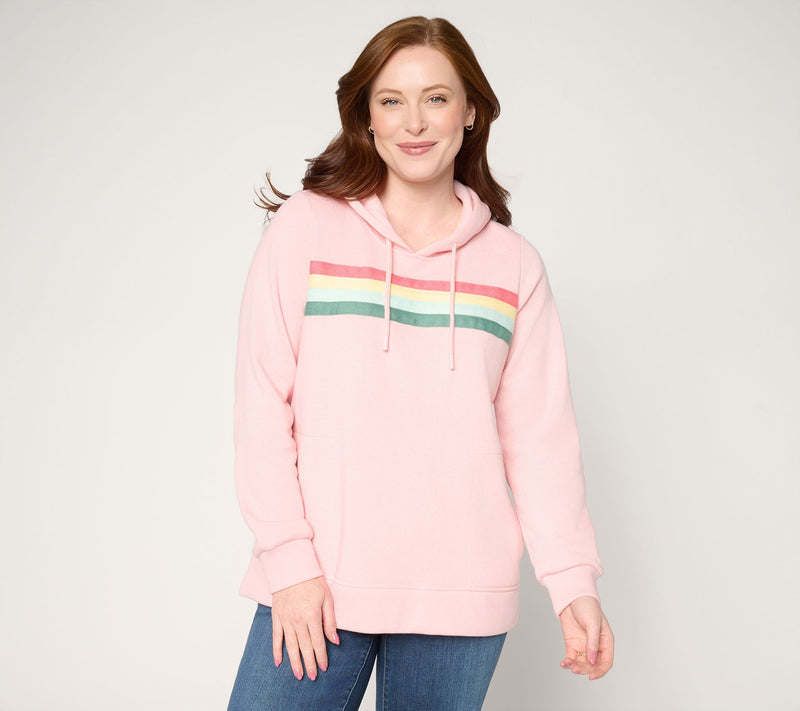 Belle by Kim Gravel Sponge Fleece Sporty Stripe Hoodie — View 16