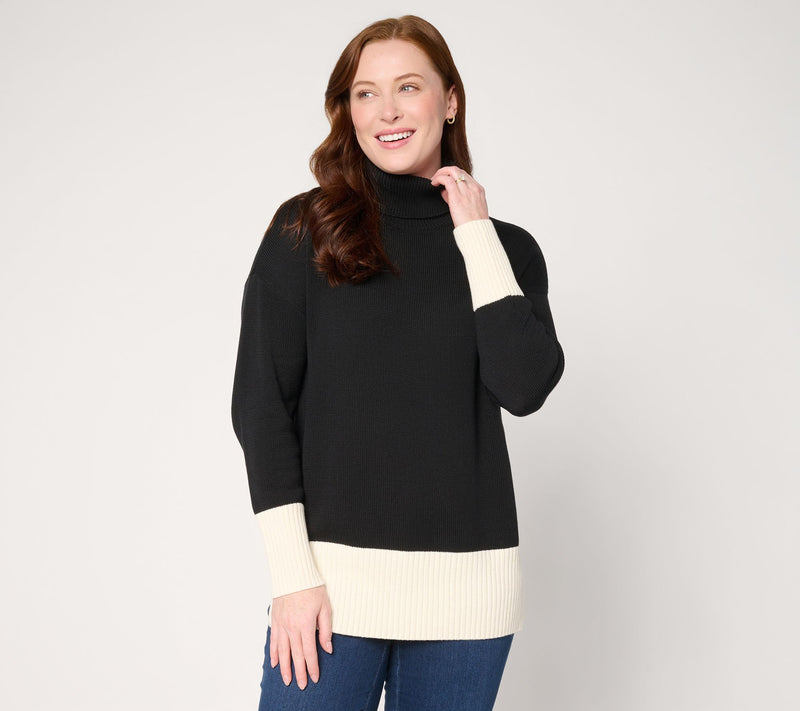 Belle by Kim Gravel Mixed Knit Color Block Turtleneck — View 12