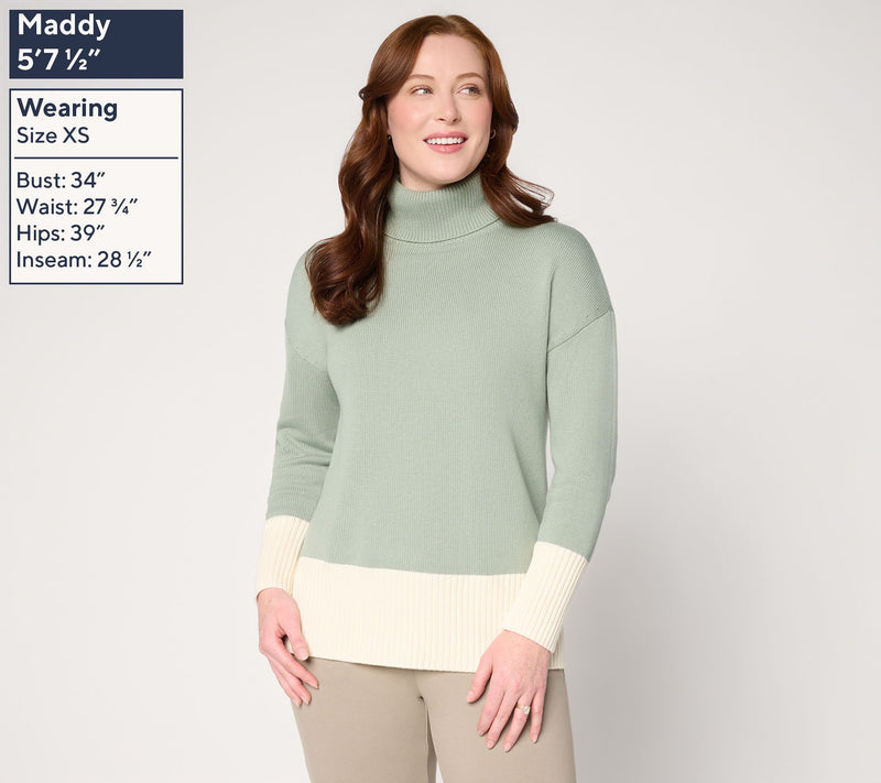 Belle by Kim Gravel Mixed Knit Color Block Turtleneck — View 3