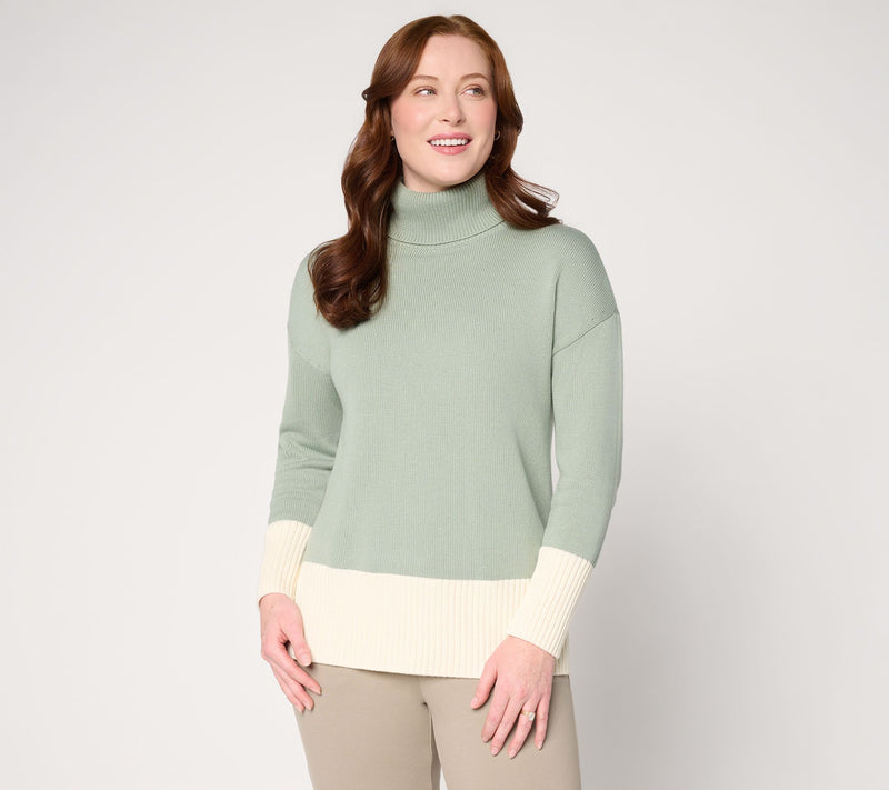 Belle by Kim Gravel Mixed Knit Color Block Turtleneck — Main view
