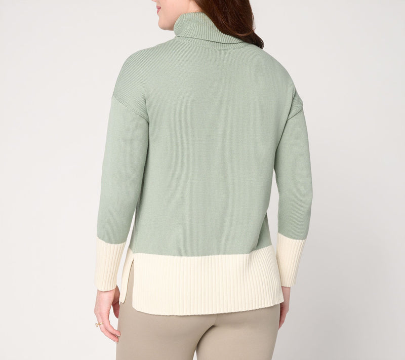 Belle by Kim Gravel Mixed Knit Color Block Turtleneck — View 4