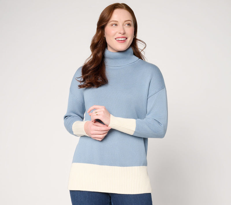 Belle by Kim Gravel Mixed Knit Color Block Turtleneck — View 13