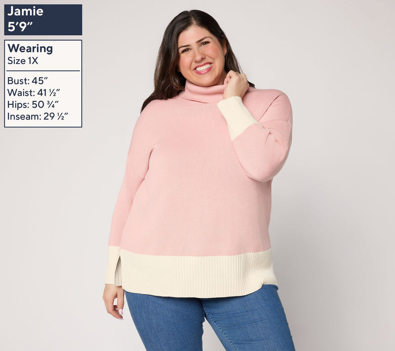 Belle by Kim Gravel Mixed Knit Color Block Turtleneck — View 2
