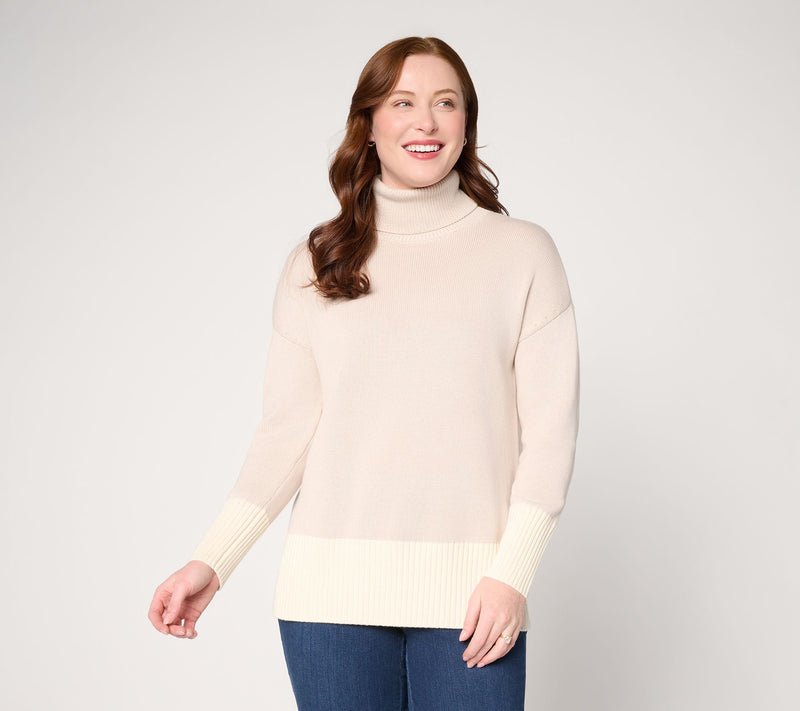 Belle by Kim Gravel Mixed Knit Color Block Turtleneck — View 14