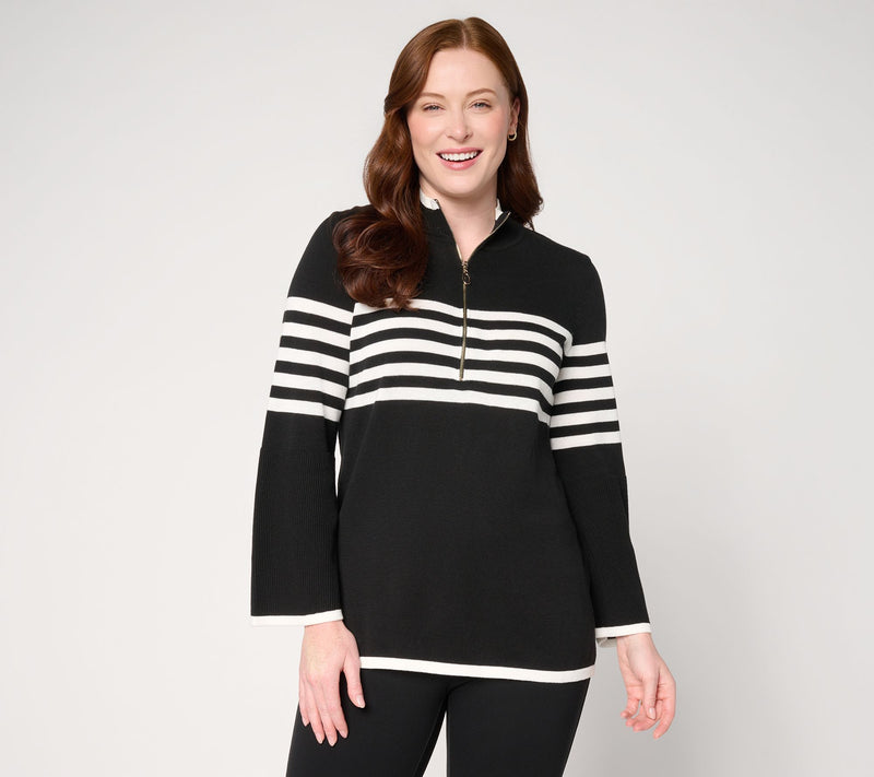 Belle by Kim Gravel Spectator Chic Striped Half Zip Sweater — View 11