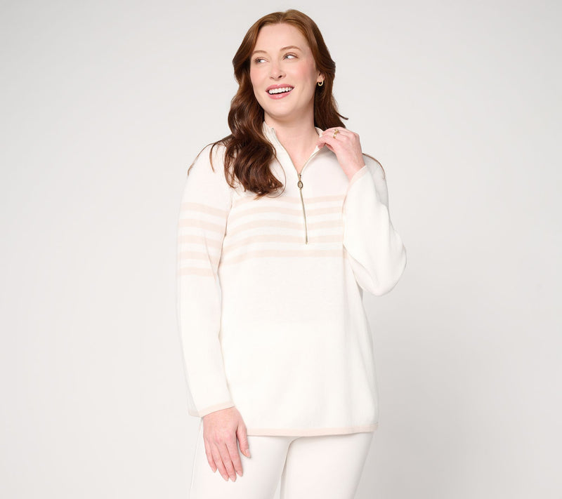Belle by Kim Gravel Spectator Chic Striped Half Zip Sweater — View 12