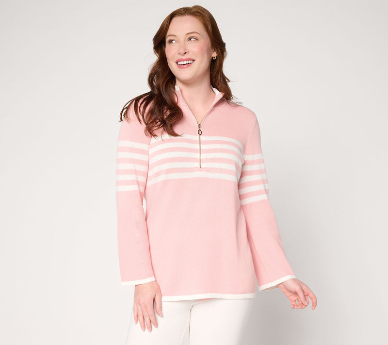 Belle by Kim Gravel Spectator Chic Striped Half Zip Sweater — Main view