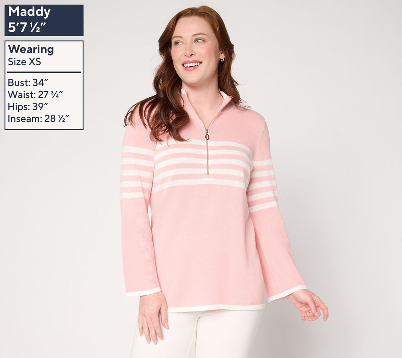 Belle by Kim Gravel Spectator Chic Striped Half Zip Sweater — View 3