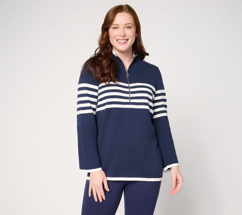 Belle by Kim Gravel Spectator Chic Striped Half Zip Sweater — View 13