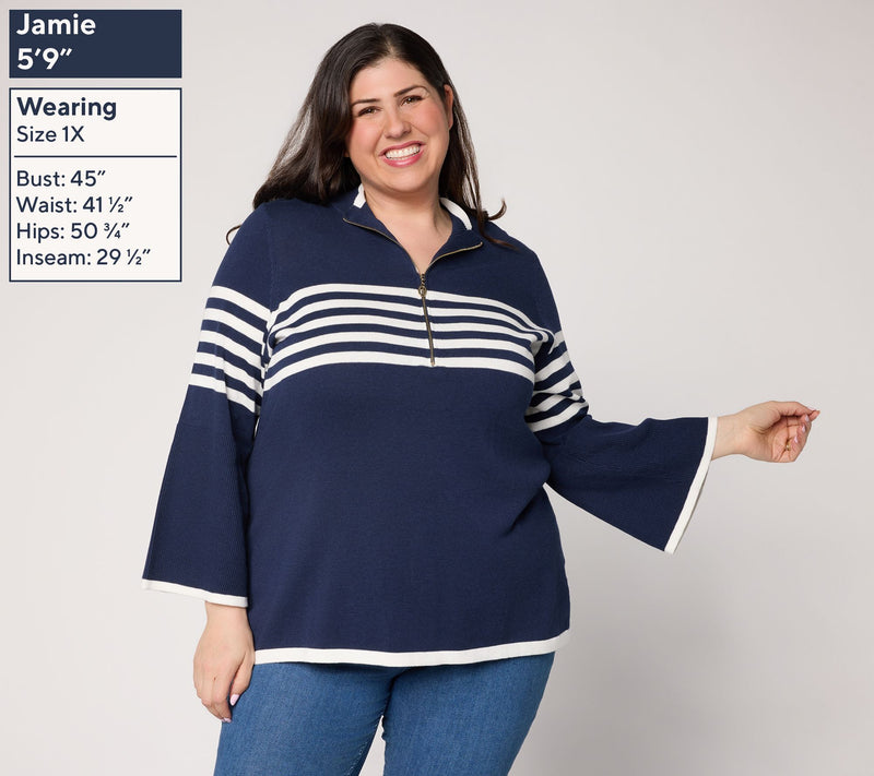 Belle by Kim Gravel Spectator Chic Striped Half Zip Sweater — View 2