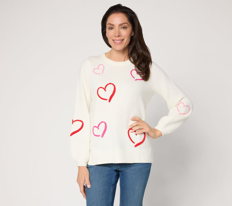 Belle by Kim Gravel Take Heart Chenille Trim Sweater — View 3