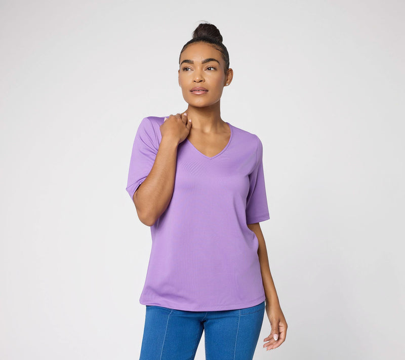 Susan Graver Essentials Butterknit V-Neck Top with Elbow Sleeves — View 13