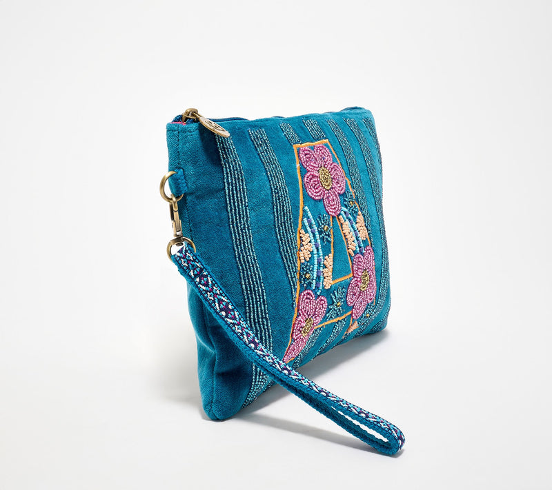 America & Beyond Velvet Embellished Initial Wristlet — View 2