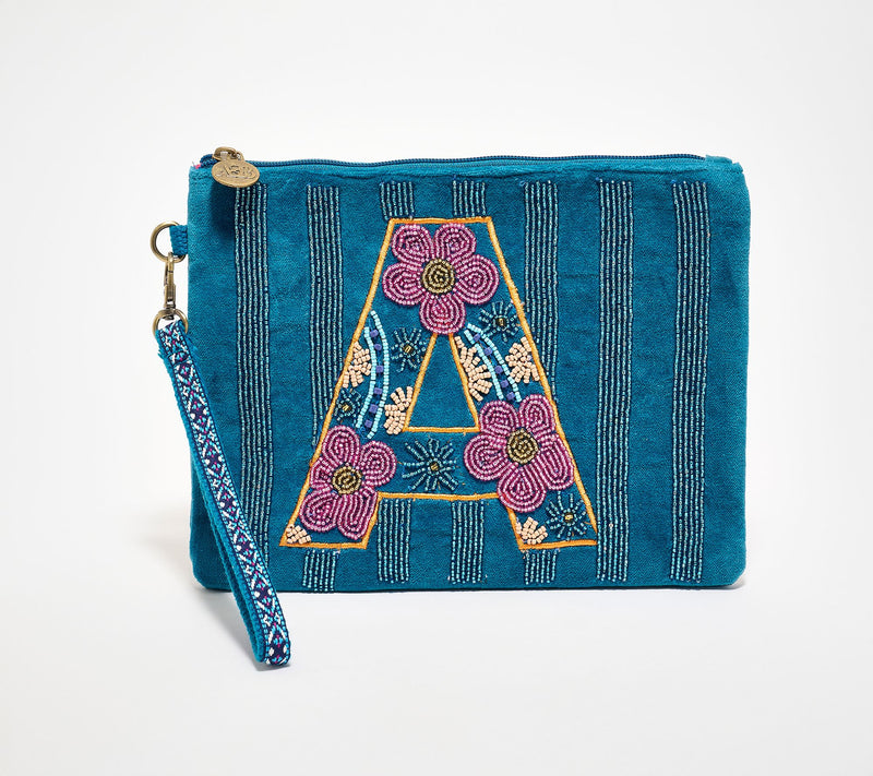 America & Beyond Velvet Embellished Initial Wristlet — View 32