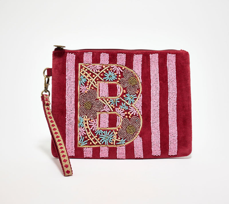 America & Beyond Velvet Embellished Initial Wristlet — View 33