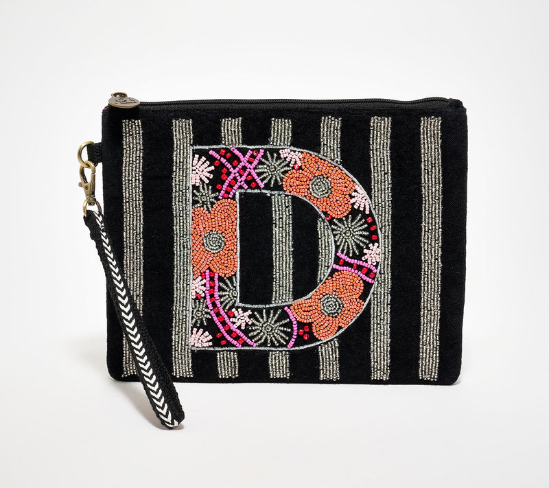 America & Beyond Velvet Embellished Initial Wristlet — View 35