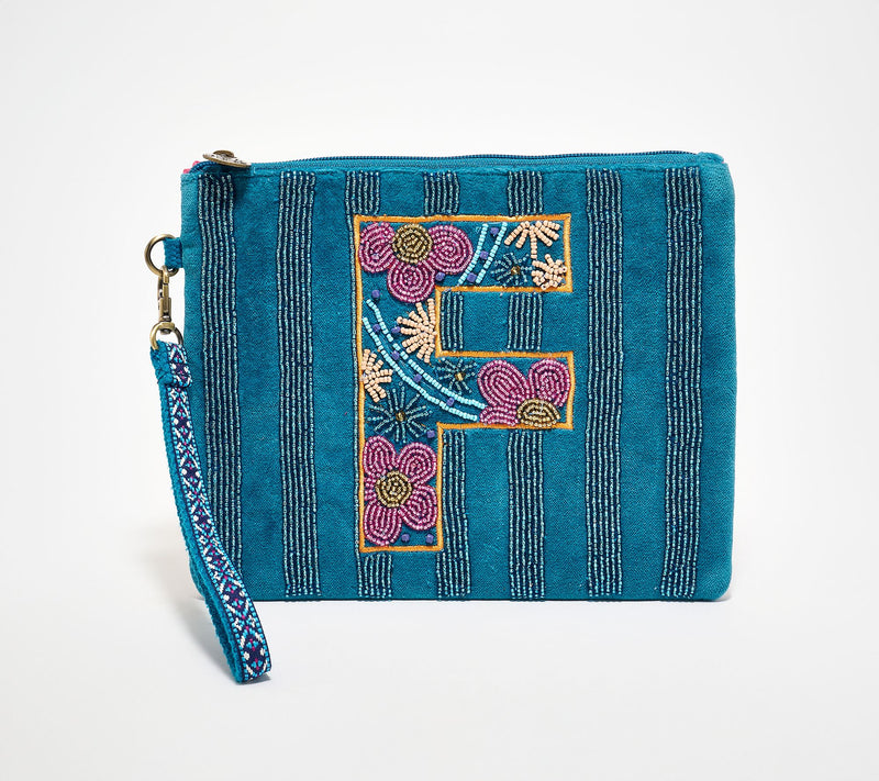America & Beyond Velvet Embellished Initial Wristlet — View 37