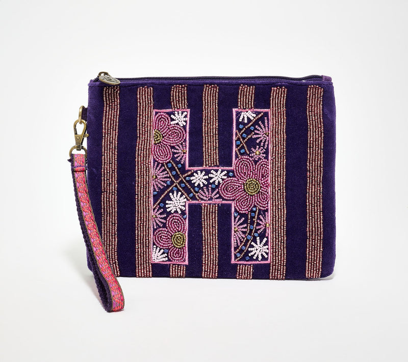 America & Beyond Velvet Embellished Initial Wristlet — View 39