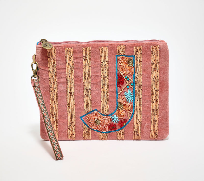 America & Beyond Velvet Embellished Initial Wristlet — View 41
