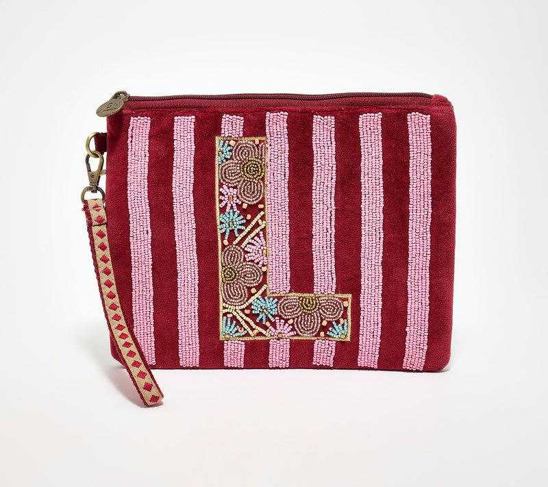 America & Beyond Velvet Embellished Initial Wristlet — View 43